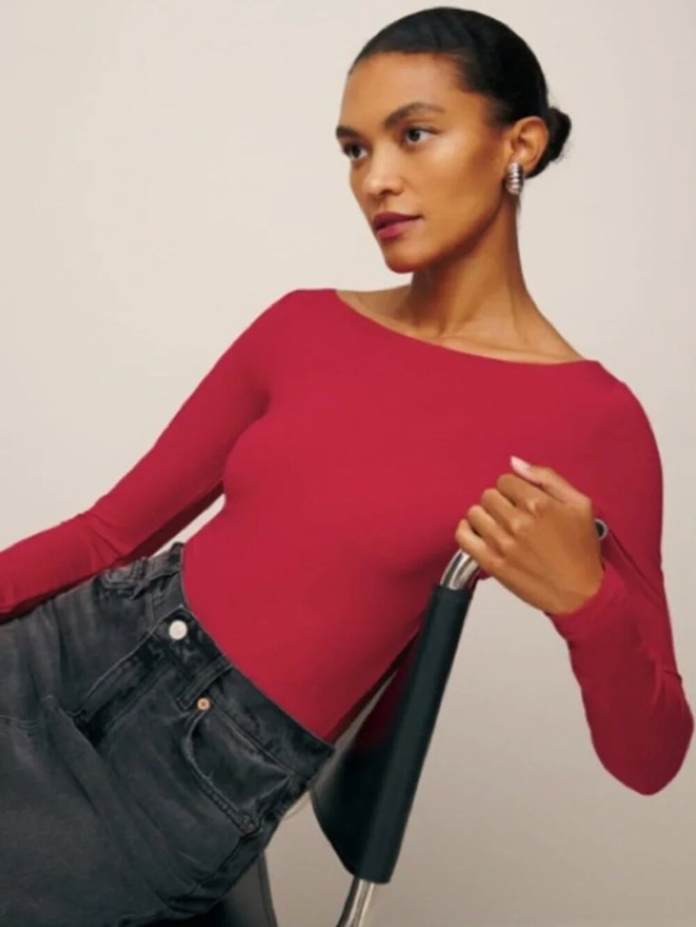 Reformation Lipstick Red Long Sleeve Wiley Knit Top, Size Small